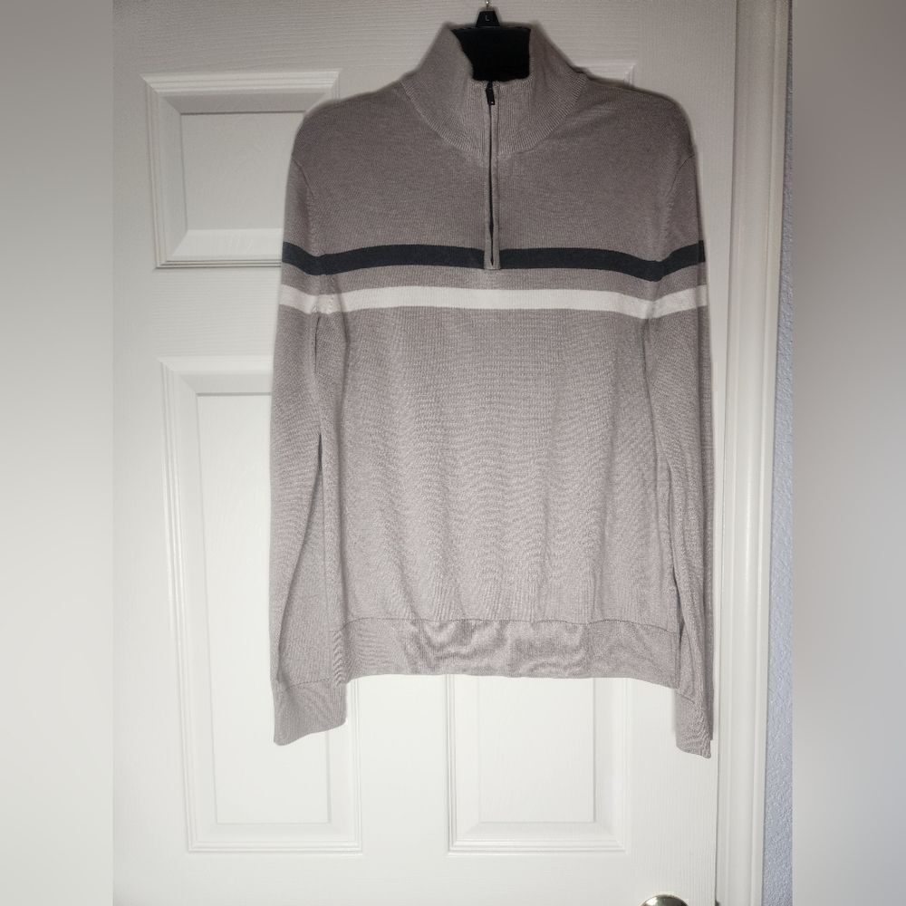 Banana Republic M Beige Striped Zipper SilkCashmere Blend Men's Pullover Sweater
